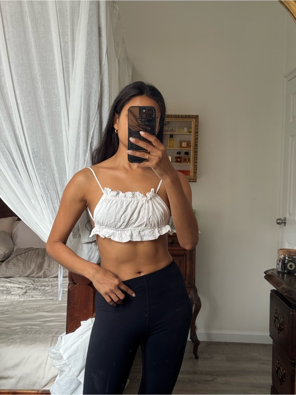Trois The Label White Ruffled Cropped Camisole Top - Women
